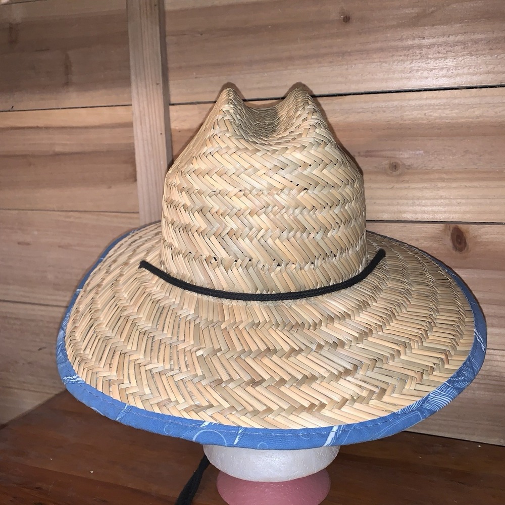 Lucky 7 STRAW HAT Fishing Shark Beach Summer Sun Shade Headgear Drawstring NWOT - Picture 3 of 7